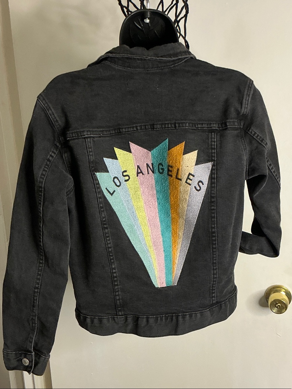 PacSun Black Jean Jacket with Multicolor 'Los Angeles' Back Graphic